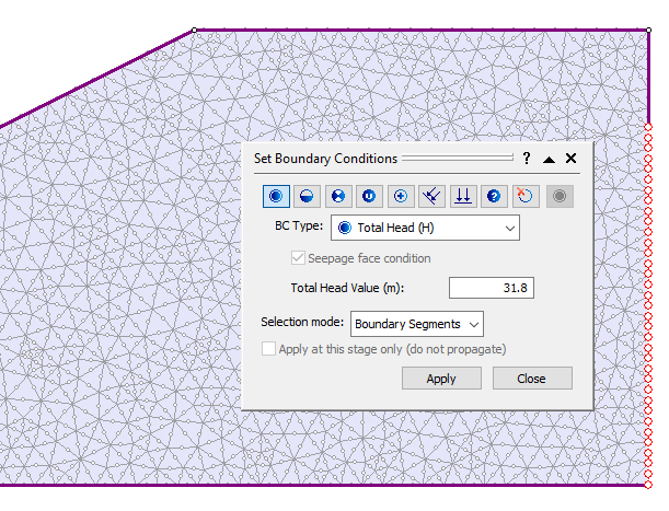 Image of model when Total Head Value= 31.8 meters in the dialog 