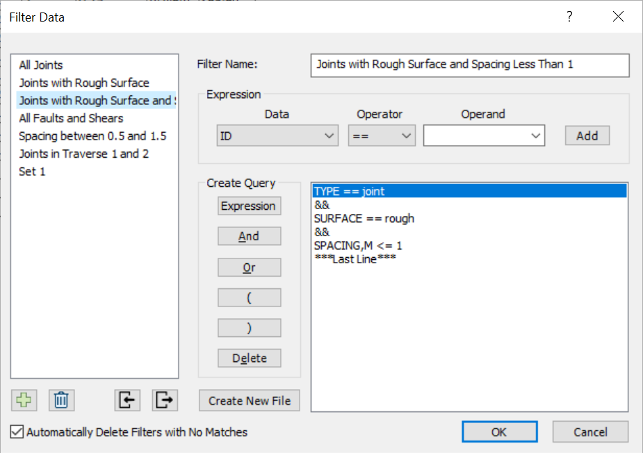 Filter Data Dialog