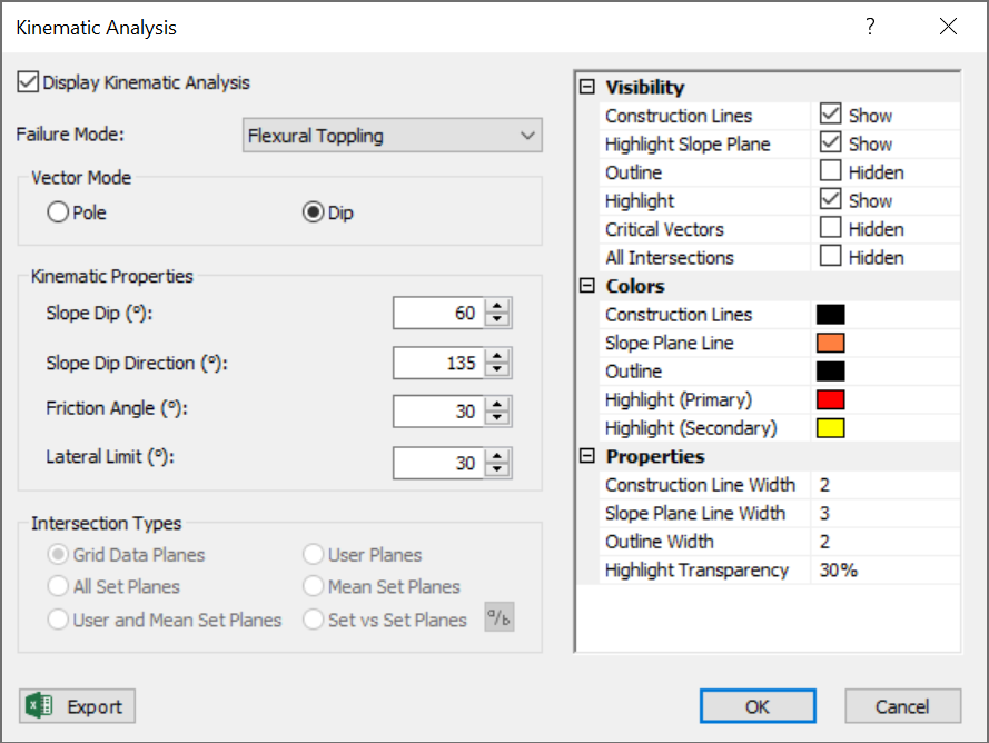 Kinematic Analysis Dialog