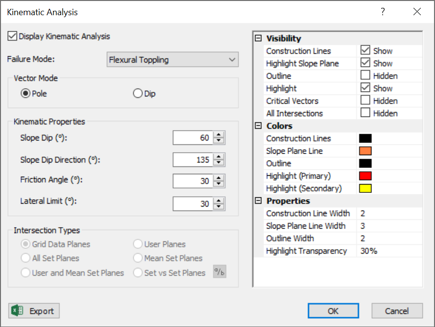 Kinematic Analysis Dialog