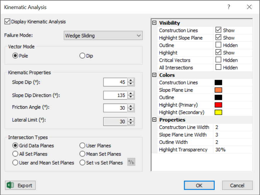 Kinematic Analysis Dialog