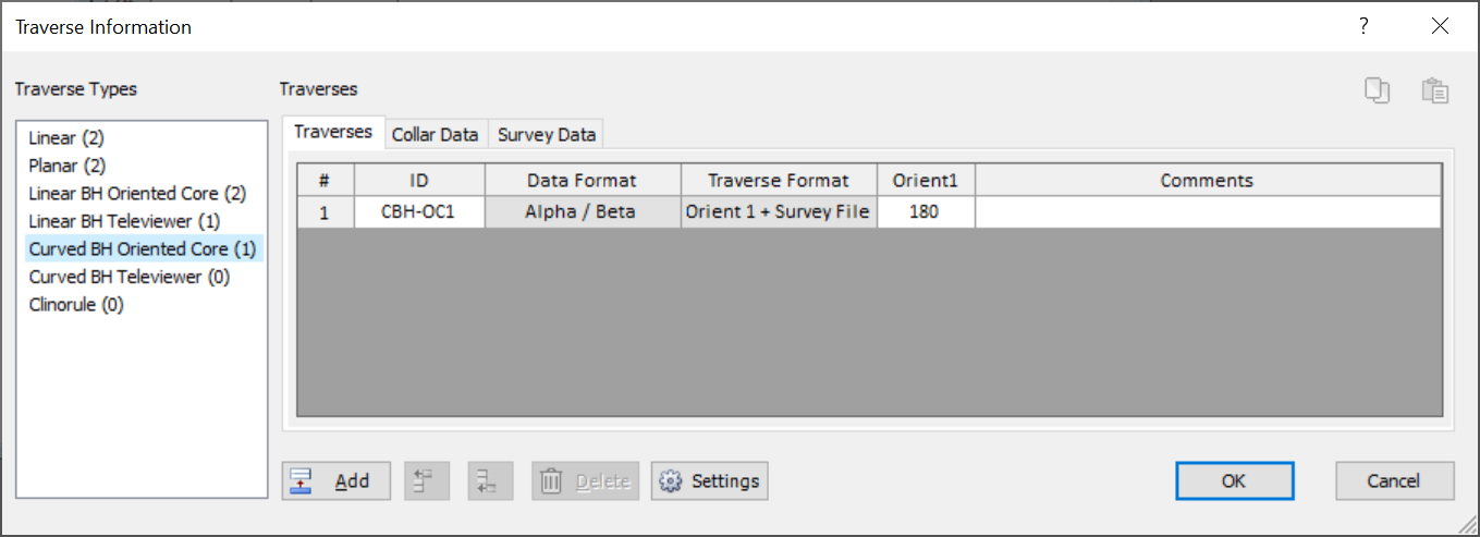 Traverse Information dialog 