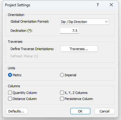 Project Settings dialog