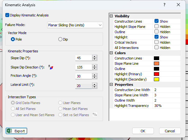 Kinematic Analysis Dialog