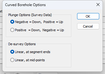 Curved Borehole Options Dialog