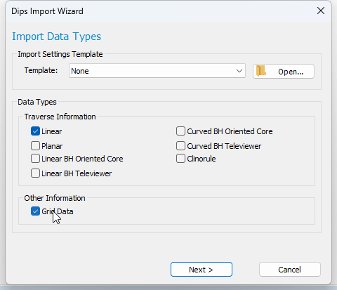 Dips Import Wizard dialog