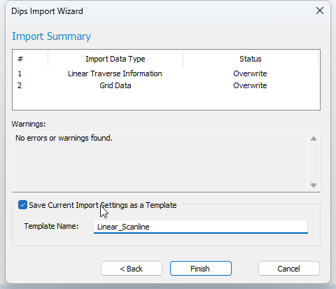 Dips Import Wizard dialog