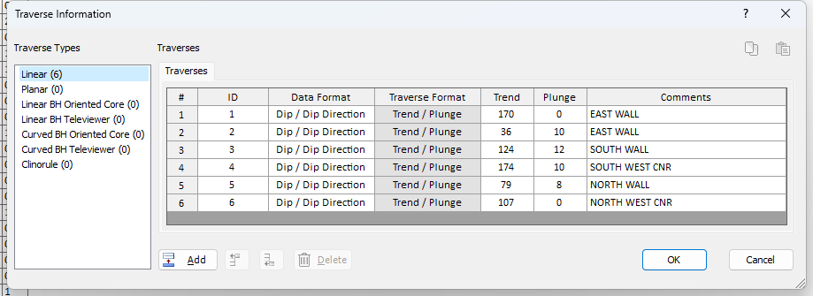 Traverse Information dialog