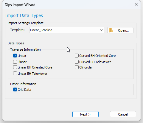 Dips Import Wizard dialog