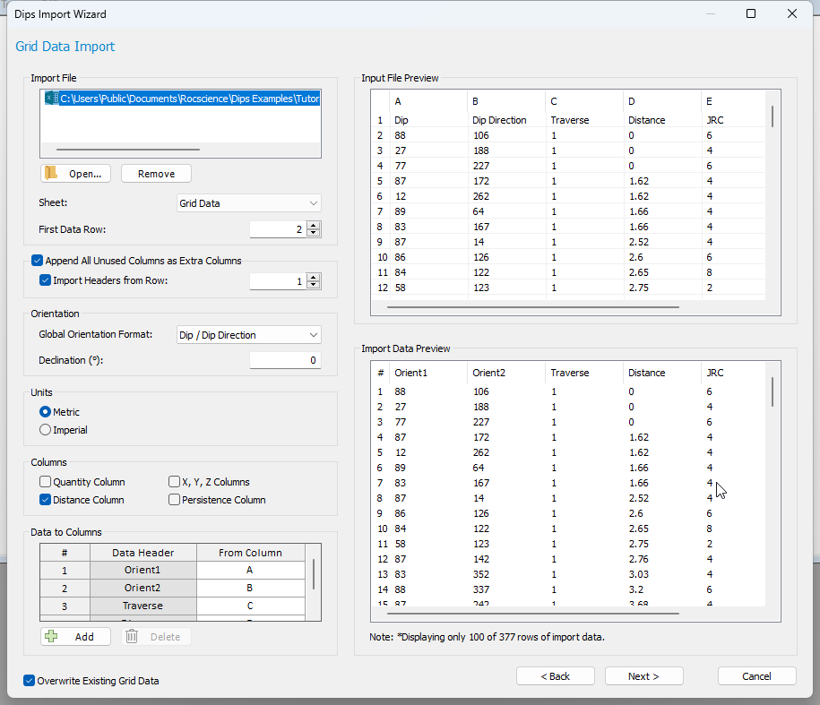 Grid Data Import 