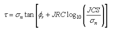 The Barton-Bandis strength model establishes the shear strength of a failure plane with this equation