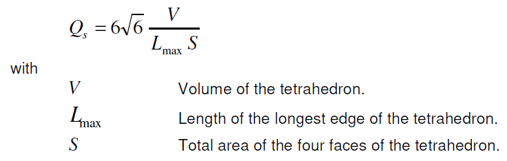 Equation for calculating quality of tetrahedron
