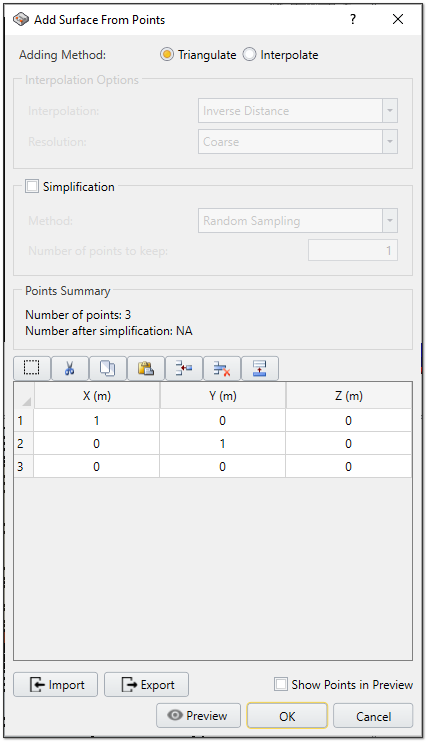 Add Surface from Points dialog