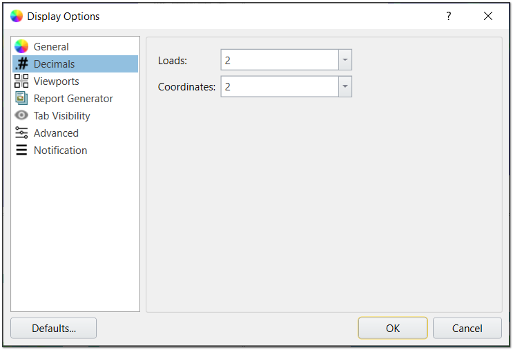 Dispaly options - decimals