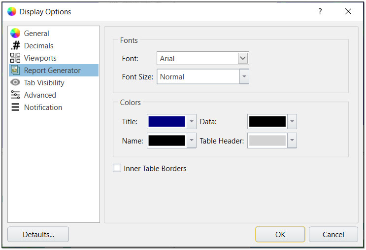 Display Options - Report Generator