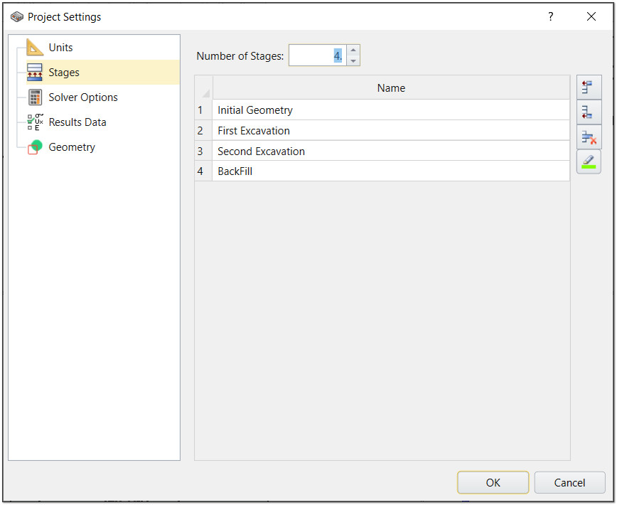 Project settings - Stages