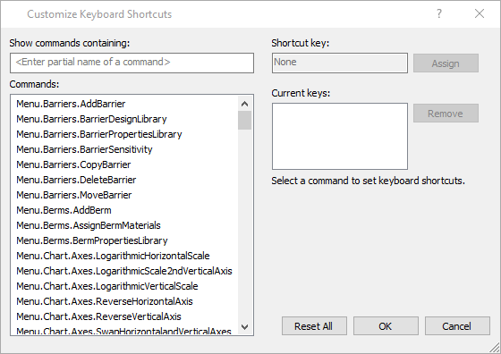 Customize Keyboard Shortcuts dialog 
