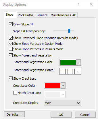 Display Options dialog 