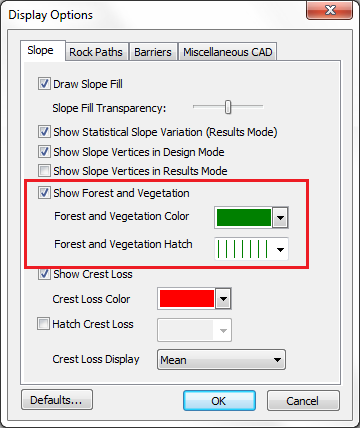 Display Options dialog 