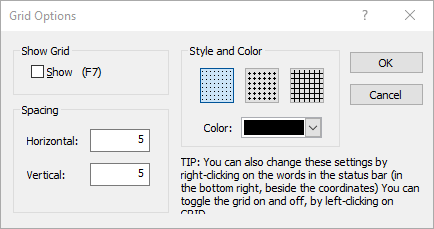 Grid Options dialog 