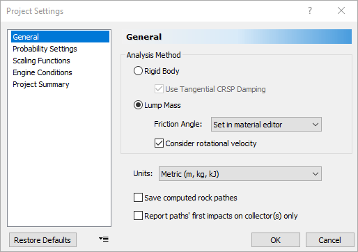 Project Settings dialog 