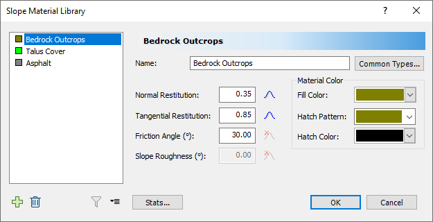 Slope Material Libary dialog 