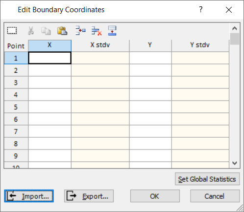 Edit Boundary Coordinates table