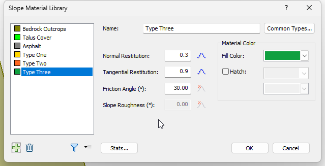 Slope Material Library dialog 
