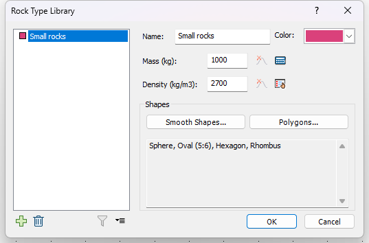 Rock Type Library dialog 