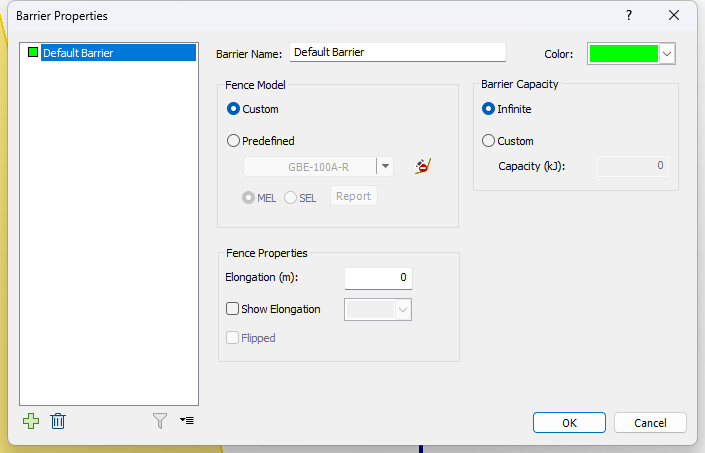 Barrier Properties dialog 