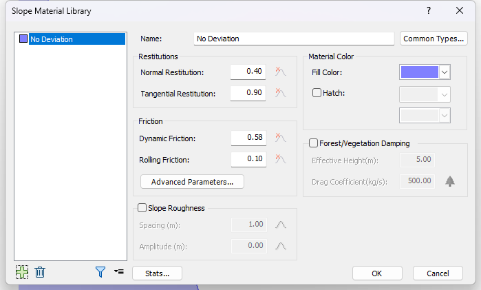 Slope Material Library dialog 