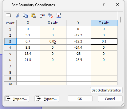Edit Boundary Coordinates data table 