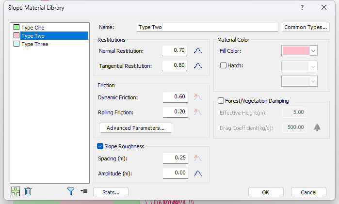 Slope Material Library dialog 