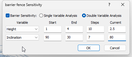 Barrier Fence Sensitivity dialog 