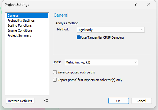 Project Settings dialog 