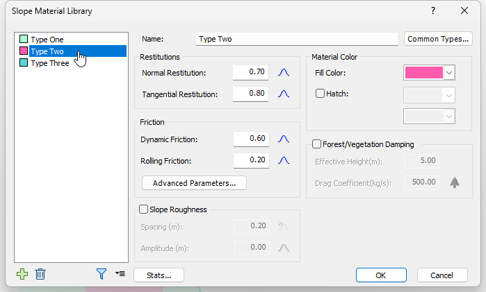 Slope Material Library dialog 