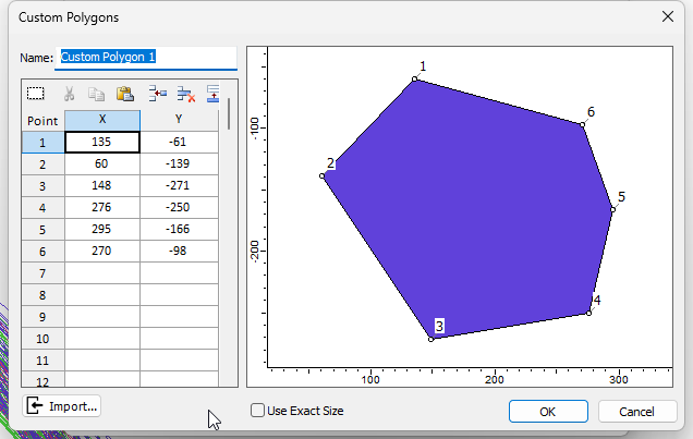 Custom Polygons dialog 