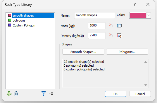 Rock Type Library dialog 