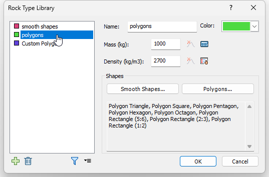 Rock Type Library dialog