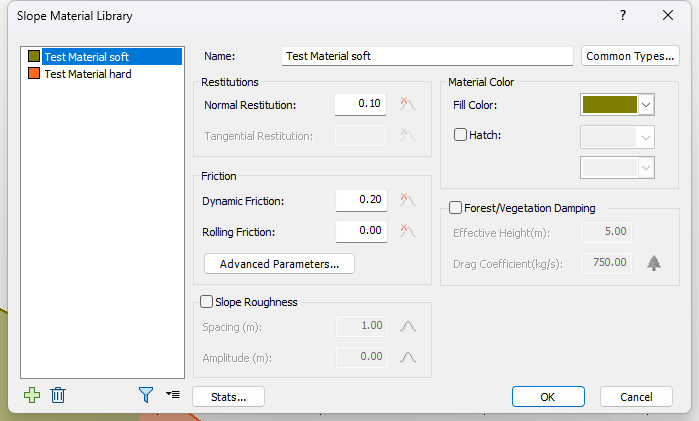 Slope Material Library dialog 