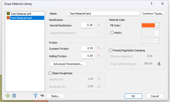 Slope Material Library dialog 