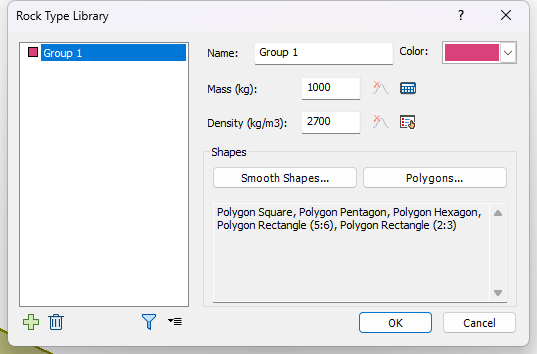 Rock Type Library dialog 