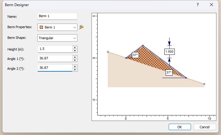 Berm Designer dialog 