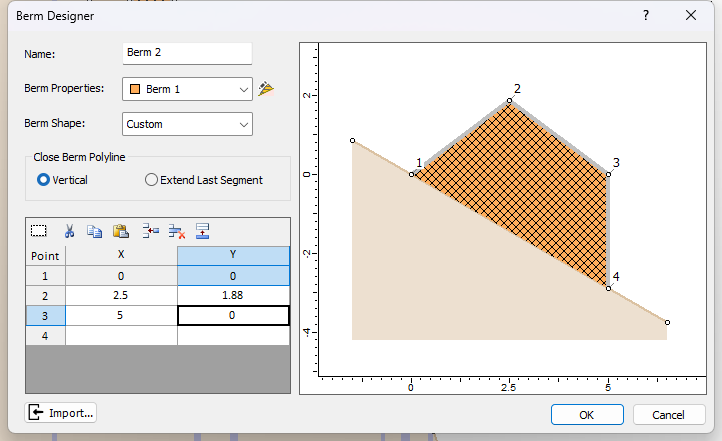 Berm Designer dialog 