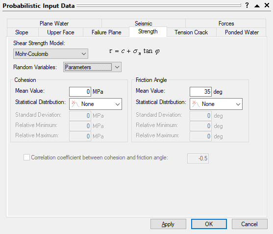 Probabilistic Input Data dialog