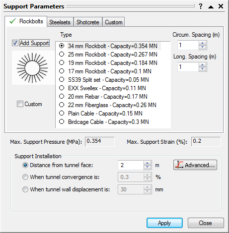 support parameter dialog