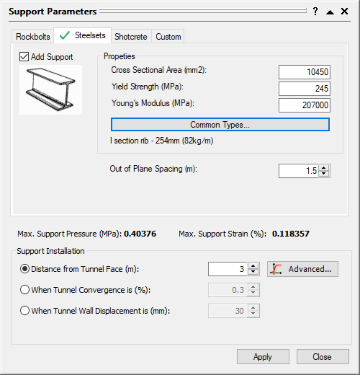 Support Parameters Dialog