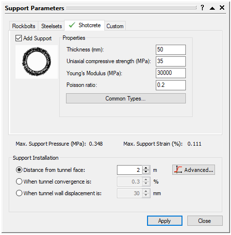 Support Parameters Dialog