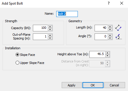 Add Spot Bolt dialog