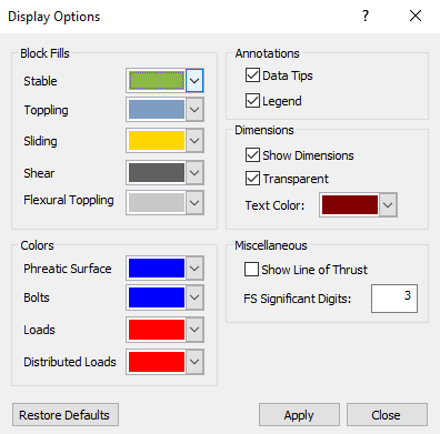 Display Options dialog 